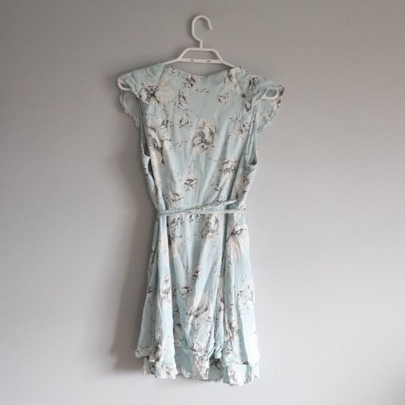 Free People Womens Blue Sz L French Quarter Mini Floral Wrap Sleeveless Dress - Picture 3 of 15